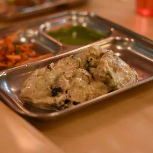 a tray of food on a table