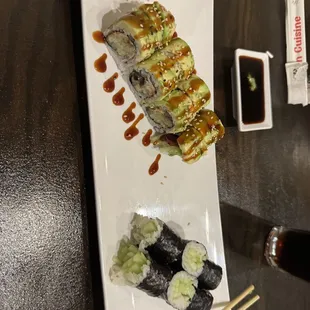 Cucumber roll and dragon roll
