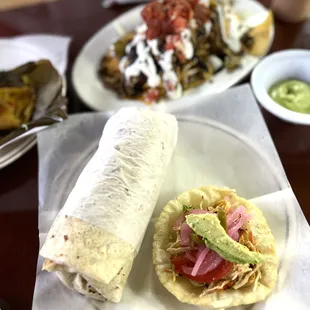 asada burrito and salbutes de pollo