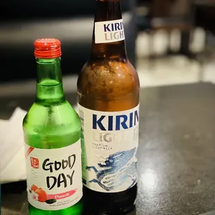 Cold Kirin and Peach Soju