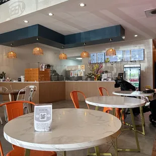 Inside, front counter