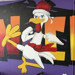 ows a cartoon chicken