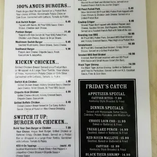 a menu for a fast food restaurant