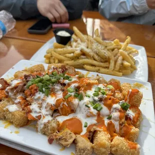 Top: Parmesan truffle fries Bottom: Buffalo tots