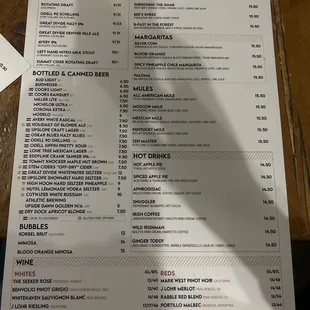 Drink menu