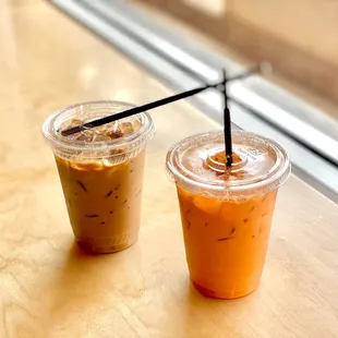 (Left) Vietnamese iced coffee (Right) Thai Tea