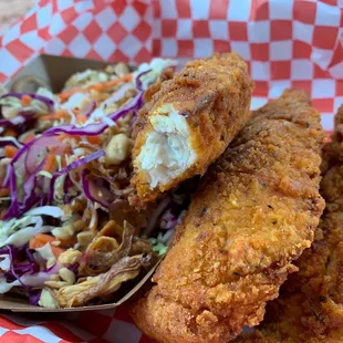 Chicken tenders. Fried oh so juicy and crisp.