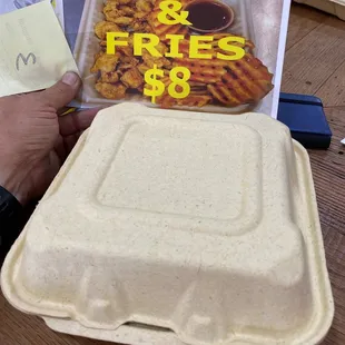 Chicken and waffle fries - in a cardboard box (box is empty due to hungry photographer)