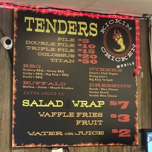 a menu on the wall
