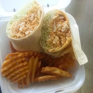 Fried Chicken Wrap with Walfie Fries $7