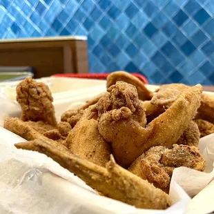  a basket of fried food