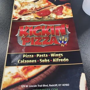 Front of menu