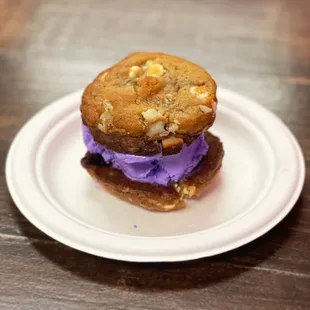 White Chocolate Chip Macadamia &amp; Ube Ice Cream Cookie Sandwhich