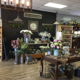 the inside of a flower shop