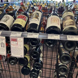 a rack of wine bottles