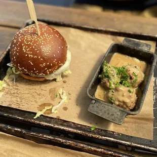 Lunch Special: Mac Daddy Burger and MeatBalls au Poivre