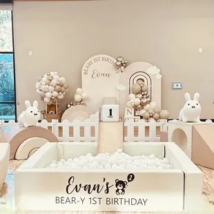beautiful beige/ boho soft play set up. www.KiddiePartyRentals.com