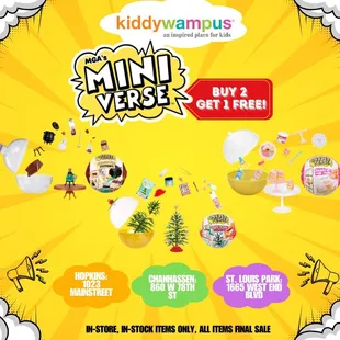Buy 2 Miniverse Toys, Get 1 FREE! 
Only at @kiddywampus stores!
Don&apos;t miss out on this amazing deal!...
