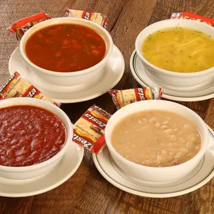 Beef Vegetable, Chicken Noodle, Chili, and Bean Soups