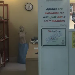 Nice statue in he back..but if you were concerned about aprons ..READ READ READ