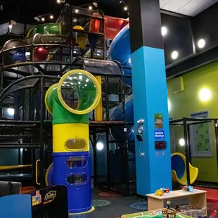 The Quest is a spectacular, multi-storied, indoor play piece consisting of tunnels, tubes, slides, and various physical challenges for kids