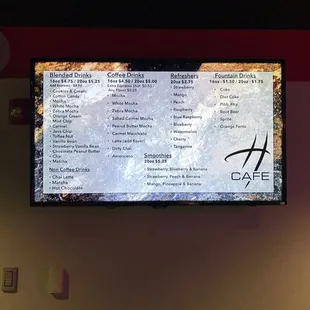 Menu in the Cafè.