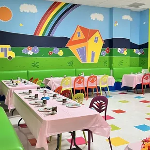 Nice bright colors lots of tables for everyone