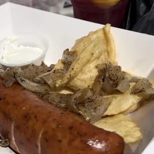 Deep Fried Pierogis / Grilled Onions / Kielbasa / Sour Cream