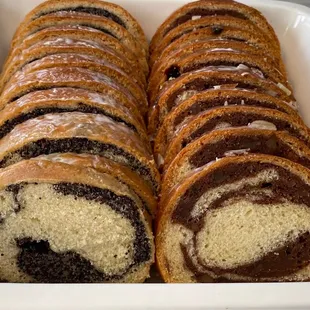 Left: poppy seed roll. ($9). Right: nut roll. ($15). Prices were from April, 2023. Quantities were larger than that shown.