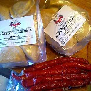 Joe Chontos fabulous Sausage Cheese sticks and Pierogi OMG the very best Love