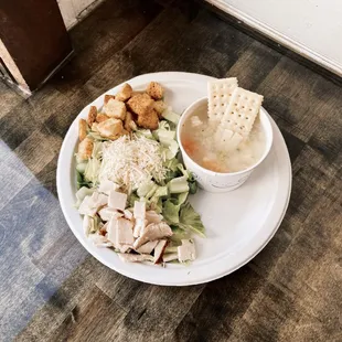 Chicken Caesar Salad &amp; Chicken Noodle Soup