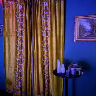 Curtains hanging in the back room