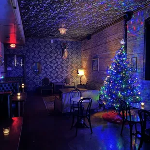Back room decorated for the holidays