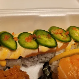 The Kigaru Roll was epic! Look at the jalapeños on each peice....no seeds so they were flavorful and not too hot.