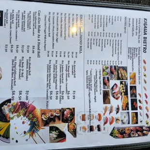 sushi and sashimi, menu