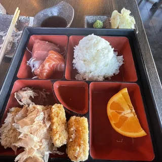Sashimi 4 Piece and Salmon Teriyaki and Chicken Katsu