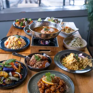 a variety of dishes on a table