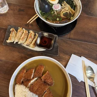 Chicken Katsu Curry Rice, potstickers, &amp; ramen
