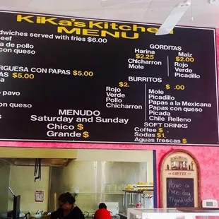 menus and prices on the wall