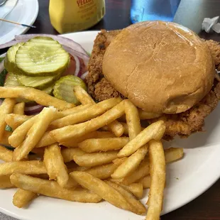 Breaded pork tenderloin with perfect fries.