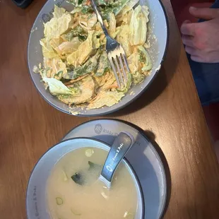 Miso soup and salad with ginger dressing