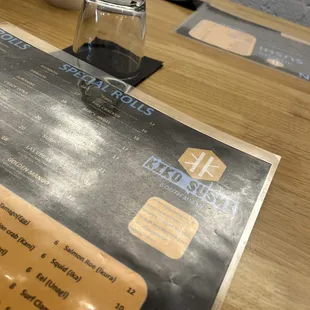 a menu on a table