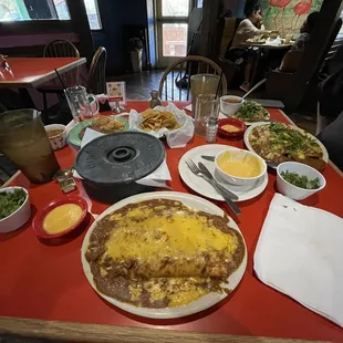 Cheese enchilada with chili gravy