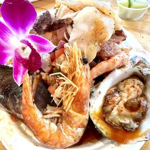 a plate of seafood