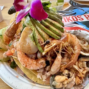 a plate of seafood