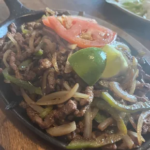 Beef fajitas for two.