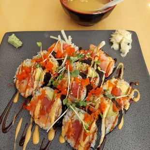 a plate of sushi on a table