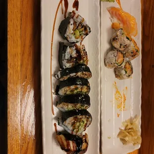 Eel cucumber and halfway done spicy yellowtail