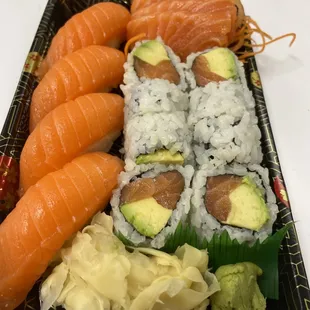 Salmon lover sushi entree .