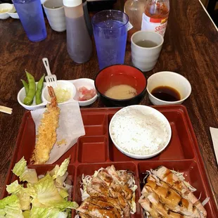 Chicken teriyaki and ahi teriyaki lunch rice plate